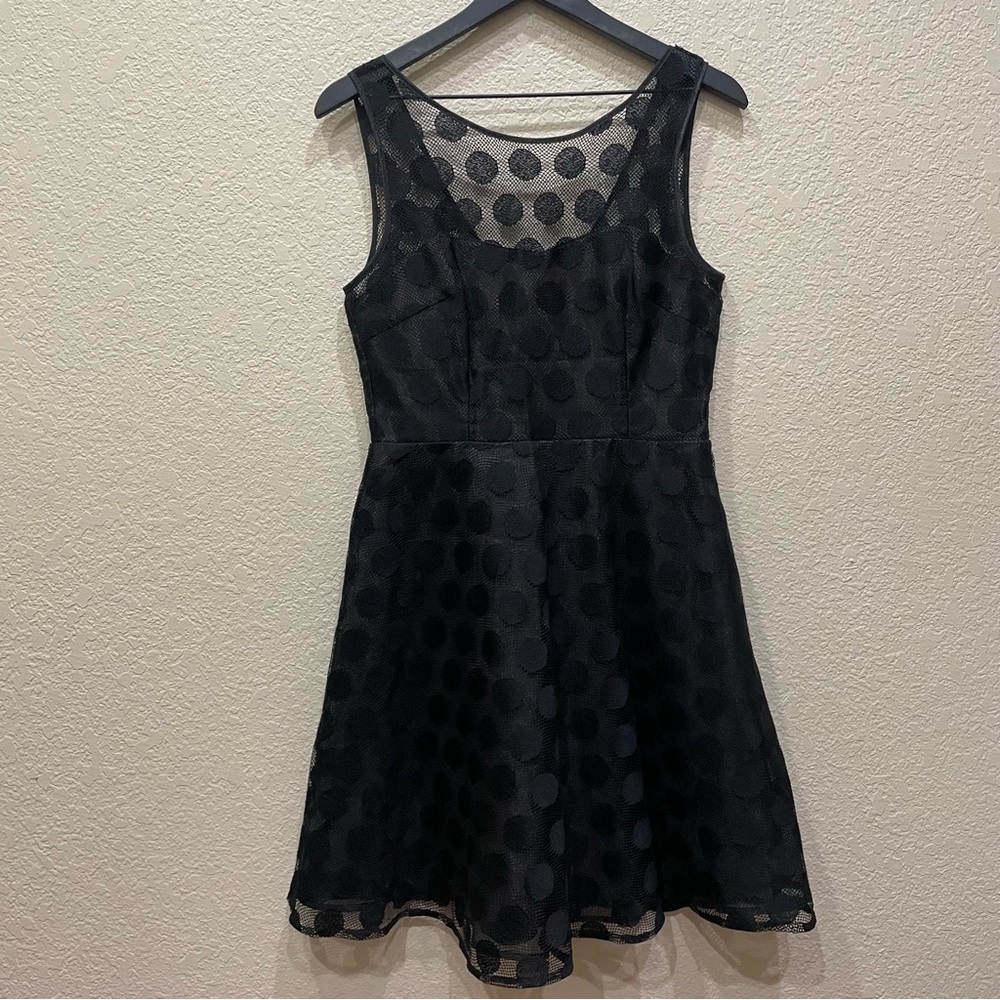 Betsey Johnson Polka Dot Illusion Fit & Flare Cocktail Dress in Black Retro - Picture 7 of 14